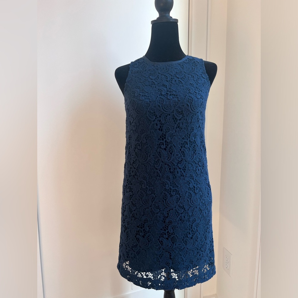 LOFT Blue Lace Embellished Halter Sheath Dress
